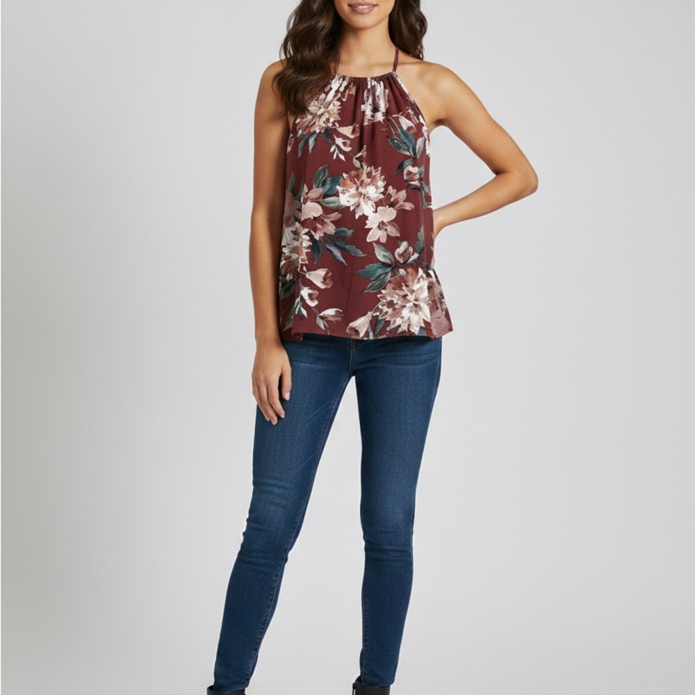 Papermoon Floral Tank Top - Burgundy and Green